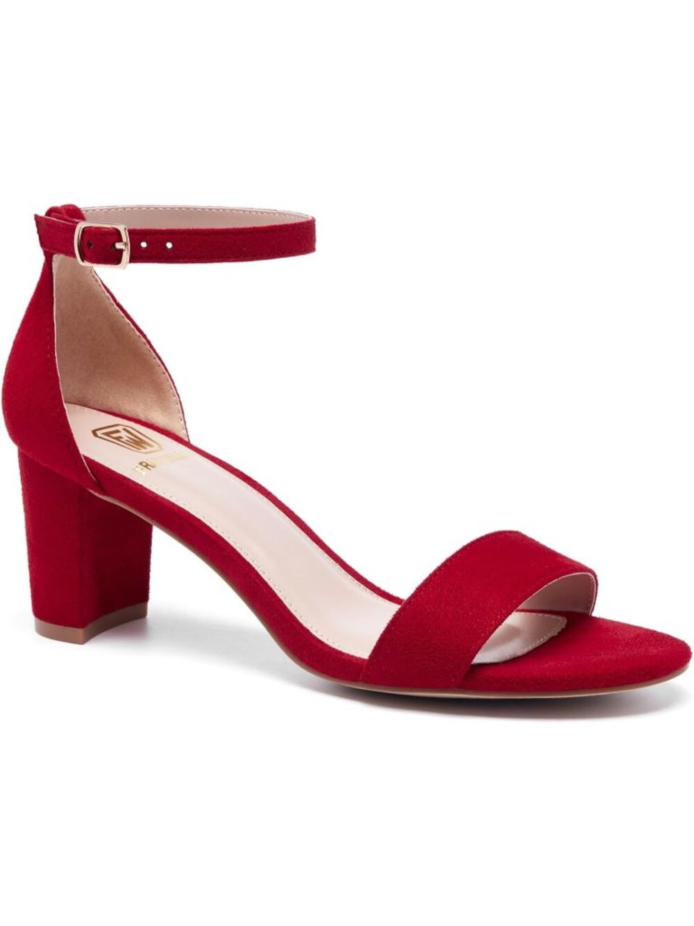 Women's Red Suede Comfortable Open Toe Low Chunky Short Fashion  Dress Heels - Picture 6 of 6